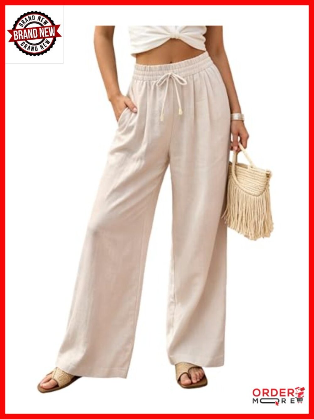 Linen Pants Wide Leg High Waisted with Pockets Straight Leg Casual